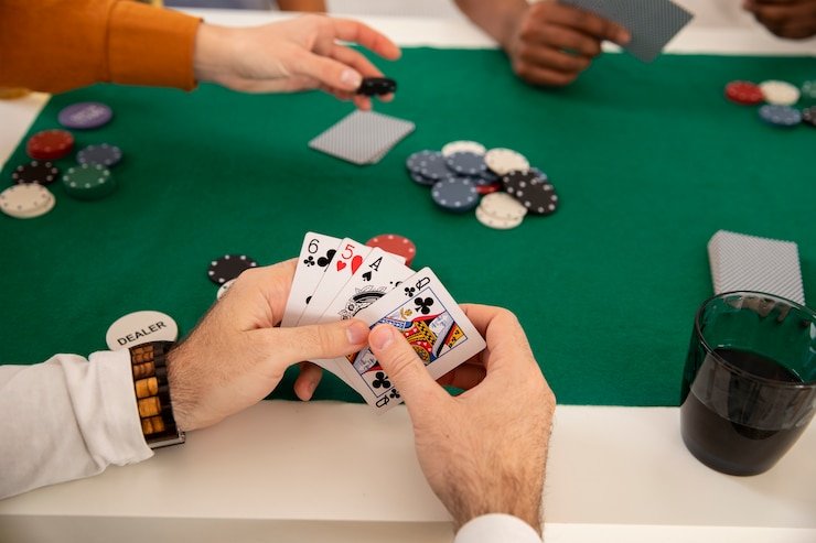 Pengguna membaca syarat bonus melalui ponsel